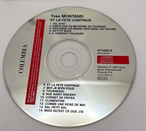 Yves Montand Et La Fête Continue CD Classic French Songs 14 Tracks 1992 - Imagen 2 de 6