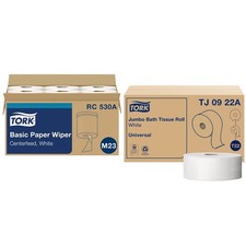 Tork M23 White Centerfeed Hand Towel (6x530) & Jumbo Toilet Paper Roll (12x1000f