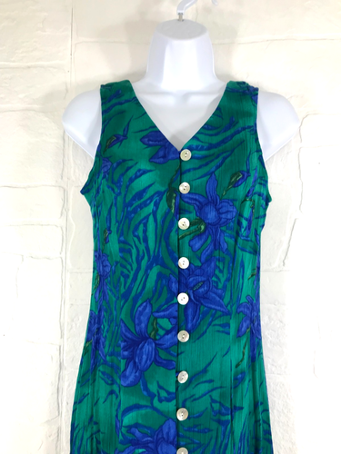 NWT Dress Barn Women's Size 4 green with blue floral Button-front maxi sundress. - Picture 4 of 15