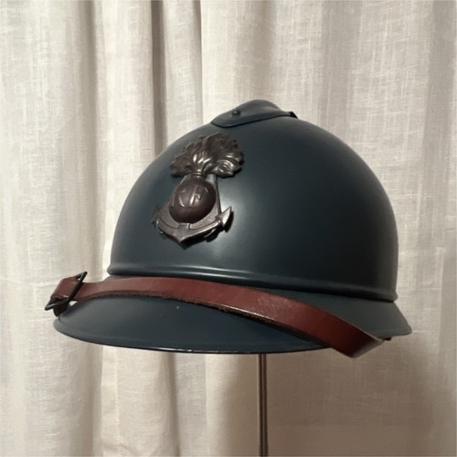 French WWI Adrian Helmet Reproduction with Original colonial troop badge 