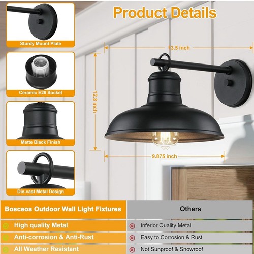 Outdoor Wall Lights - 2-Pack Black Wall Sconces - Picture 2 of 8