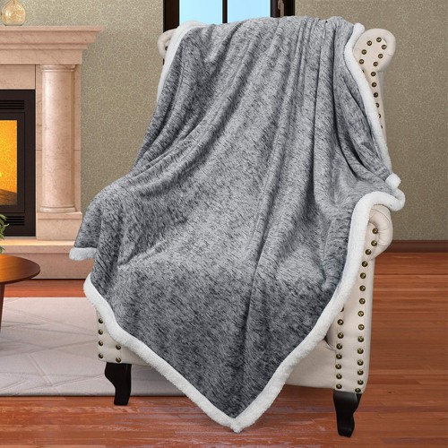Grey Sherpa Throw Blanket, Super Soft Fluffy Fuzzy Comfy Velvet Plush Fleece ...