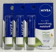 3 Pack Nivea Nourishing Moisture Lip Care 0.17 oz.