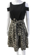Eliza J Women Black Animal Print Fit & Flare Dress Size 8