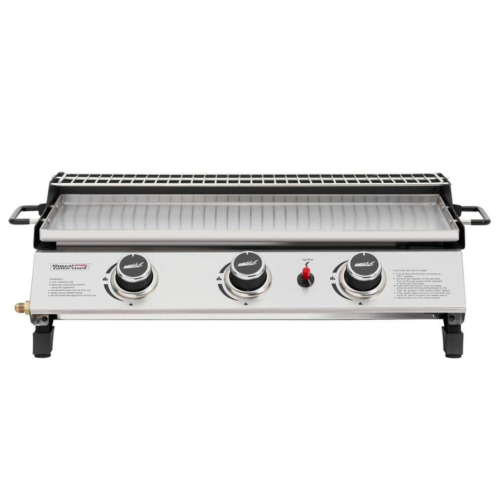 NEW⚡️24"Portable 3-Burner Tabletop Griddle w/Warming Rack,2-Handles,25,500BTU,St