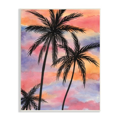 Stupell Cloudy Sunset Sky Palm Tree Silhouette Warm Tropical
