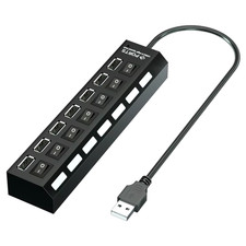USB Hub 7 Port Multi USB Splitter Power Adapter Multiple Expander with on off Sw