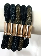 Chicos Navy Gold Woven Mesh Bracelet Gold Hardware 7"