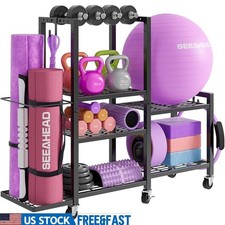 Home Gym Storage Rack Multi-functional Rolling Organizer Fitness Equipment New
