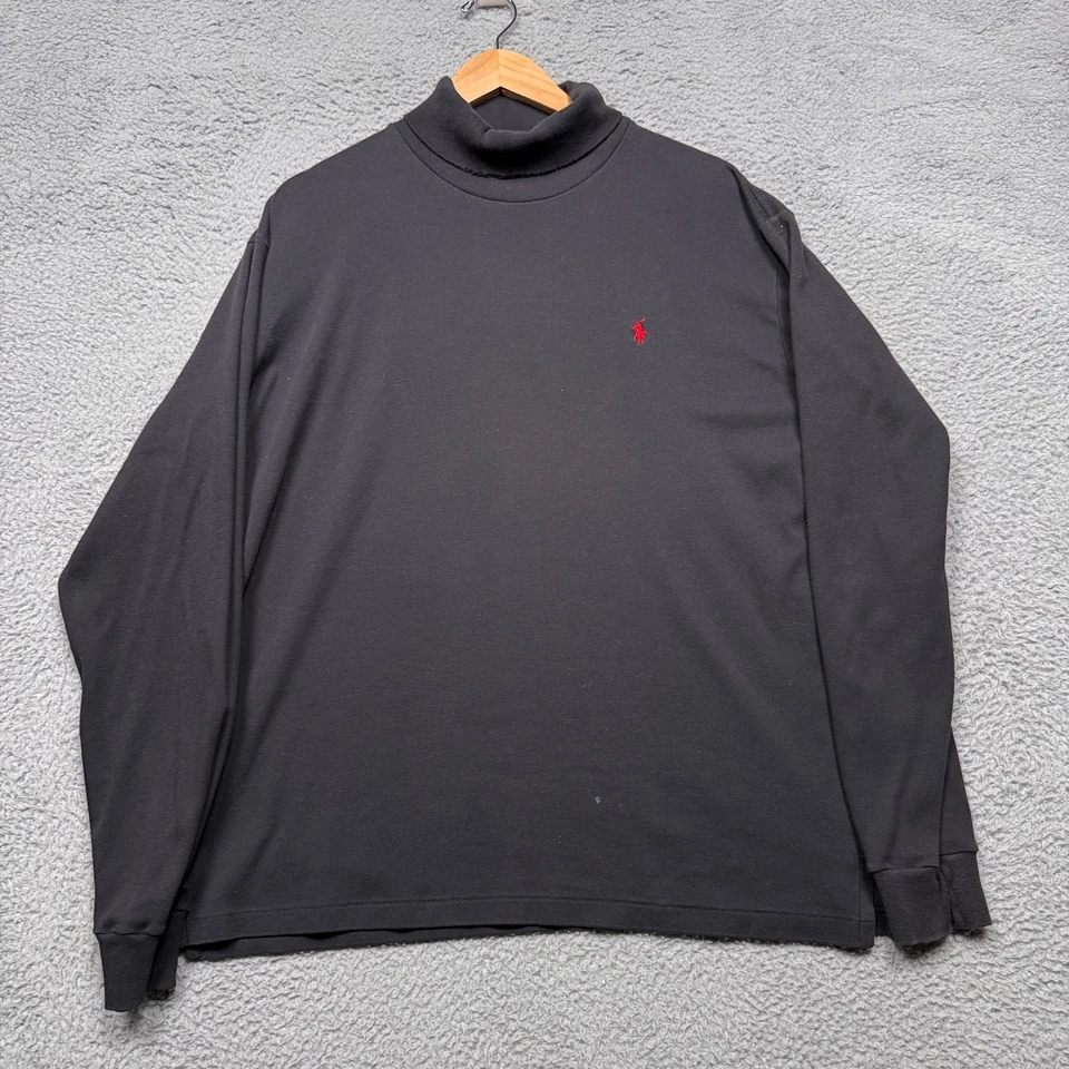 Camisa polo masculina gola alta Ralph Lauren grande preta vermelha bordada pônei EUA - Imagem 2 de 4