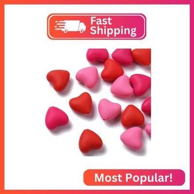 UR URLIFEHALL 30 Pcs 3 Colors Valentine's Day Silicone Beads Heart Shaped Silico