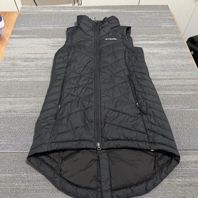 Columbia Vest Womens Medium Black Heavenly Long Omni Heat Insulated Gorpcore Zip