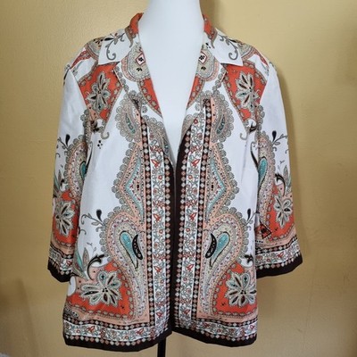 Tan Jay Petit Women s Jacket Size 18W Three-quarter sleeves Retro pattern Used 