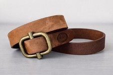 Leather Belt Brown Brass Roller Buckle Australian Outback Collection Vintage