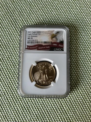 2021 American Eagle 1/2 Oz $25 Gold Coin T-2 MS 70, First Releases