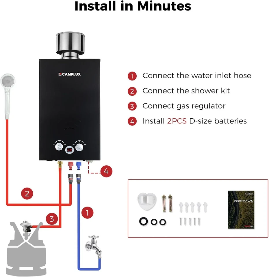 CAMPLUX 20kW 10L Propane Gas Instant Water Heater LPG Boiler Heater & Shower kit - Image 4 of 4