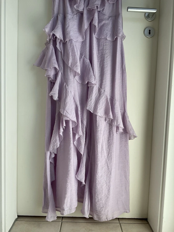 H&M Damen Maxikleid L Flieder Volants Rüschen Viskosemischung Fließend Träger - Bild 3 von 4