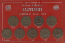 King George VI Halfpennies 1945-1952 Vintage Halfpenny Coin Collection Gift Set