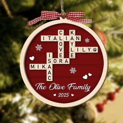 Personalized Crossword Puzzle Family Name Ornament, Custom Christmas Ornaments