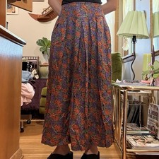 1980  s Herman Geist Women's Floral Pleated High Rise Midi Skirt 100 Rayon Sz 8