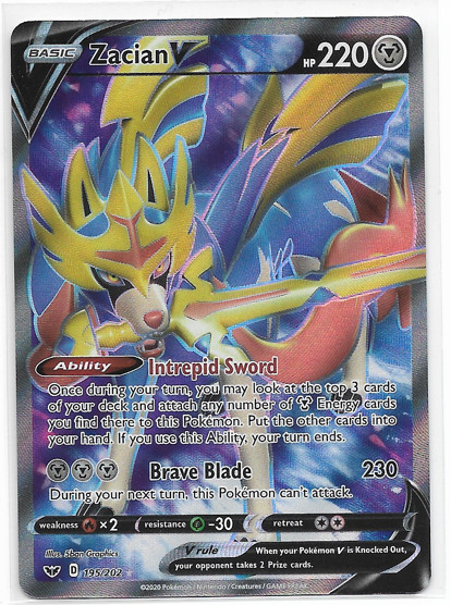 Zacian V (Full Art) 195/202 Ultra Rare Sword & Shield Base Set Pokemon TCG
