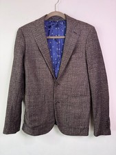 Suitsupply 100 Wool Brown Blazer Plaid Men Blue Lining 36R