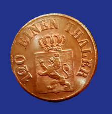 1850 HESSE-CASSEL 3 HELLER ~ LUSTROUS RED/BROWN GEM UNCIRCULATED ~ SEE VIDEO