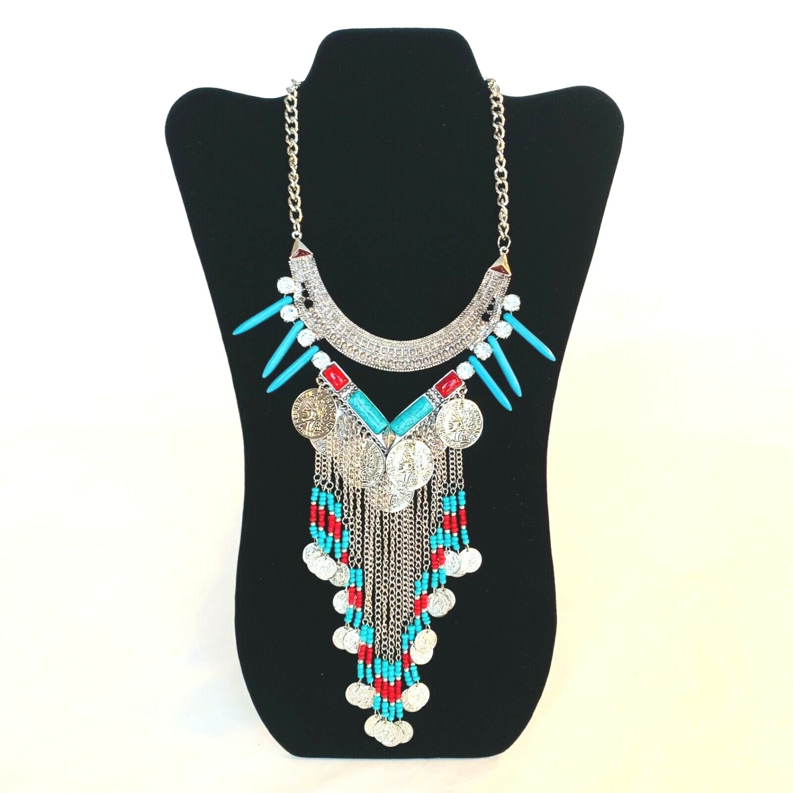 Collar Choker Fringe Dangle Layered Statement Necklace Silver/Gold Tone Costume