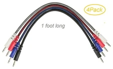 4-Pack 1ft 3.5mm Mono modular synthesizers Patch Cables w/ nylon braid sleeves