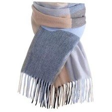 Trifabricy Winter Scarfs for Women, Cashmere Feel Plaid Blue-beige Lattice