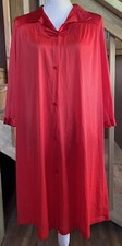 Vtg Vanity Fair Red Nylon/Satin Button Down Robe House Coat Nightgown Collar M