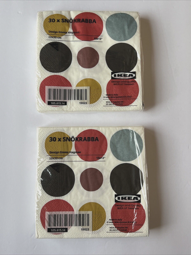 60 Ikea Paper Napkin, Snokrabba Dotted White -Multicolor 13x13", NEW - Picture 2 of 4