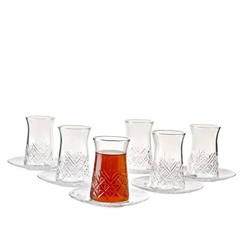 Crystal Turkish Tea Glasses and Saucers, Set of 12 Turkish Tea Cup Set, 6 - Bild 7 von 7