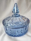VTG Indiana Glass Princess Diamond Point Blue Nut/Candy Dish Jar