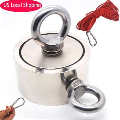 Double Sided Fishing Magnet Kit Upto 1300 LBS Force Rope Carabiner Threadlocker