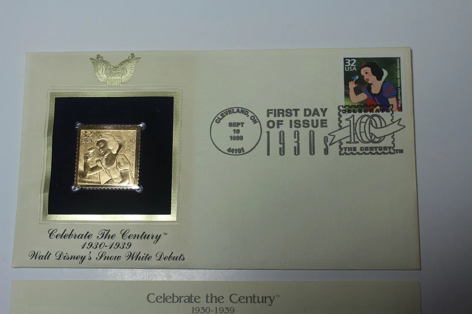 Walt Disney Snow White Debuts 1998 - Réplica dorada sello cubierta dorada prueba 22kt  Foto 2 de 3