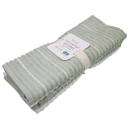 Thyme and Sage Kitchen Towel Set 4pc Green and White Striped Turkish Cotton - Picture 5 of 10