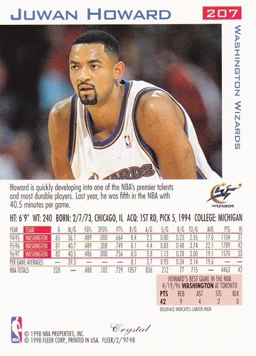 1997-98 Fleer Traditions CRYSTAL Juwan Howard #207 - Picture 2 of 2