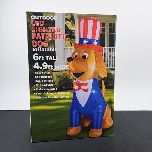6 FT Airblown Inflatable Patriotic Uncle Sam DOG Lighted July 4th Outdoor Decor