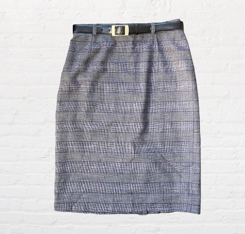 Vintage German Skirt Size 12 Wiggle Pencil Grey Check High Waist Bombshell Pinup - Picture 5 of 20