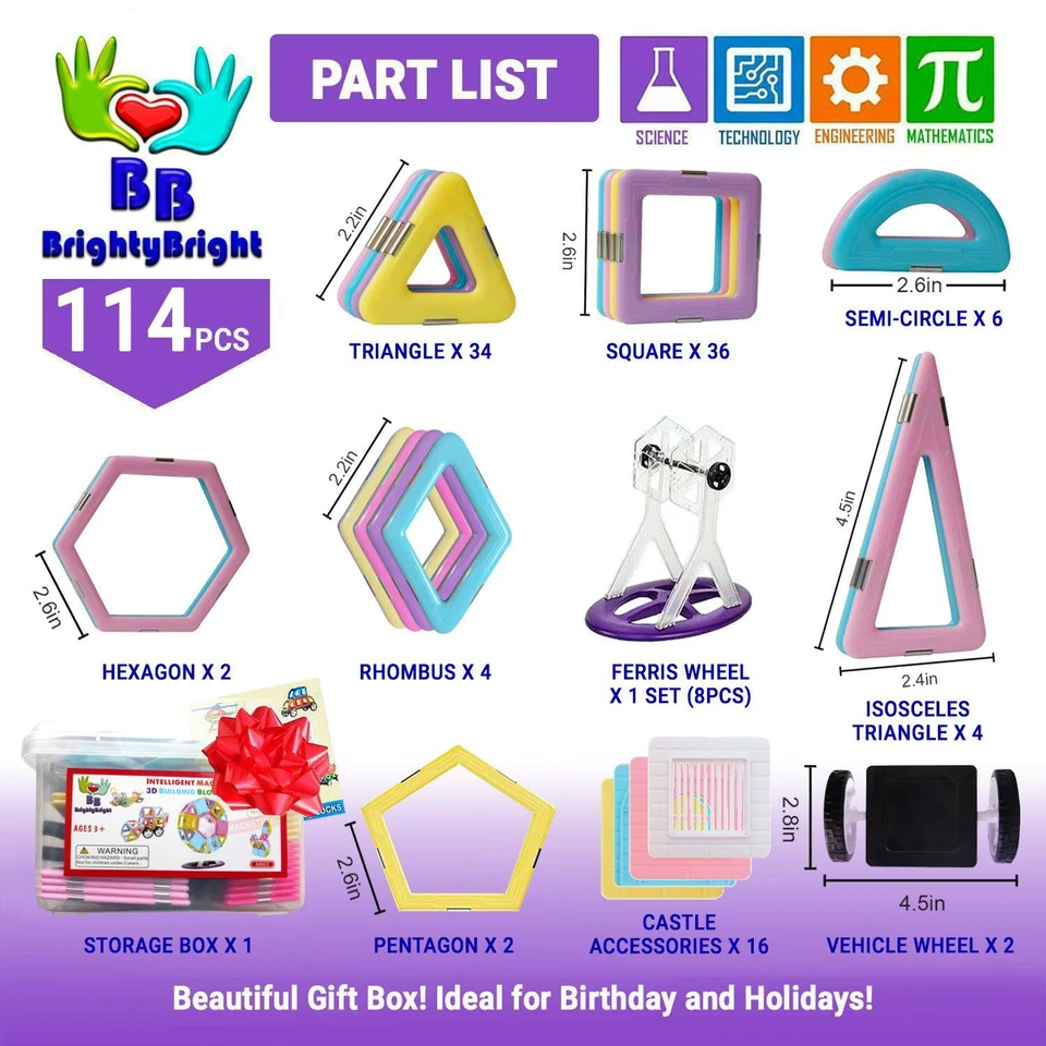 3D Building Blocks for Kids to Learn Shapes Colors STEM Toys Deluxe 114 PС Set - Image 4 of 4