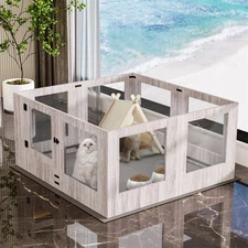 XXXL Large 8/16 Panels Dog Whelping Box Tempered Glass Pet Playpen Kennel w/ Mat