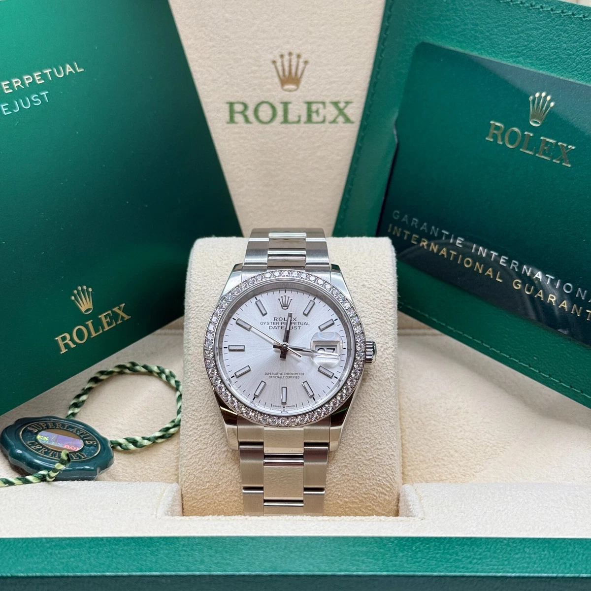 Rolex Datejust 36 Silver Index Dial Diamond Bezel Steel Oyster