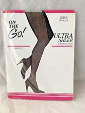 Vintage On the Go! Pantyhose Size Queen Ultra Sheer Off Black Sheer Toe    B25-4