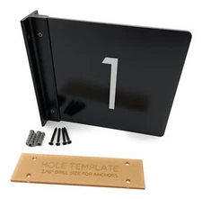 Projecting Room Number Sign, 6 x 6 inch black aluminum hallway flag signs