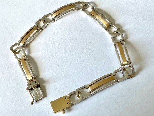 ARMBAND 585 / 14 KT GELBGOLD/WEISSGOLD 21cm lang - Picture 3 of 7