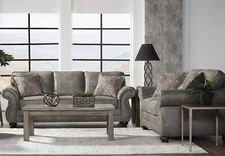NEW 2PC Modern Gray Fabric Upholstered Living Room Sofa Loveseat Set & 4 Pillows