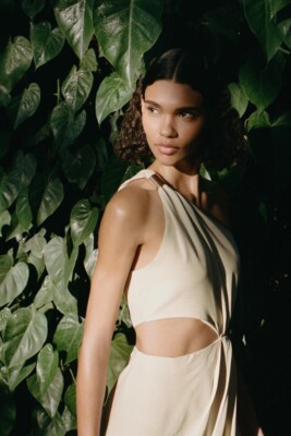 ZARA DRESS Midi Cut out beige ivory one shoulder asymmetric dress