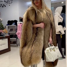 110cm Women Full Pelt Real Raccoon Fur Poncho Winter Thick Fur Cape Winter Coats