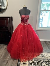 Red Tulle Ball Gown With Sequin Details